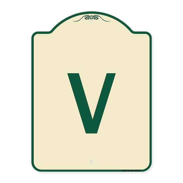 Designer Series Sign W/ Letter V, Tan & Green Heavy-Gauge Aluminum Sign, 24" x 18", TG-1824-22922